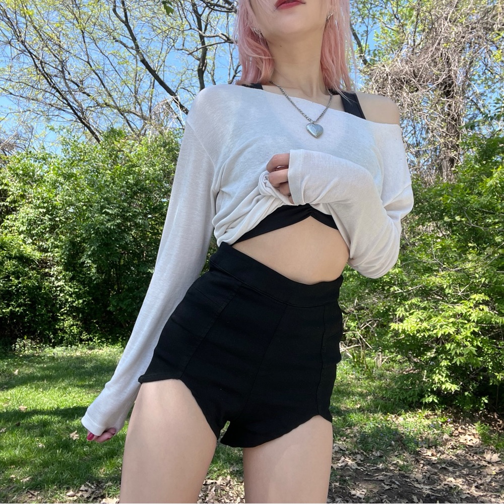 black high-waisted shorts